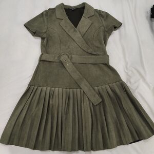 Women's Dress, Olive Green, Suede